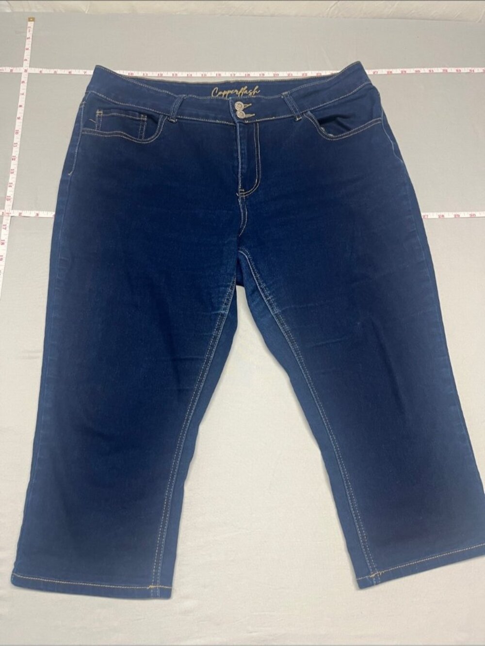 Women's Dark Blue Stretch Cropped Jeans Capri, curvy size 16 comfortable 1100 - Picture 2 of 6